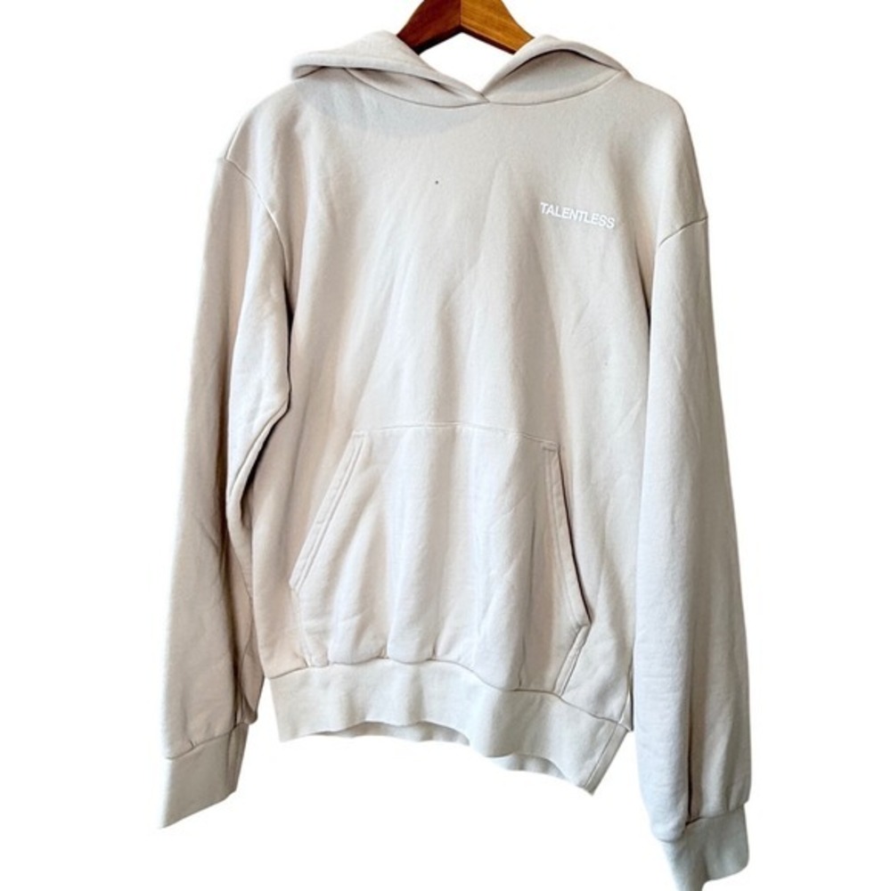 Talentless Women's Small Hoodie Bone Off-White Cotton Logo Pullover Sweatshirt S
